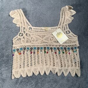 NWT Rebellion again Crochet Crop Top with Multicolor Accents medium